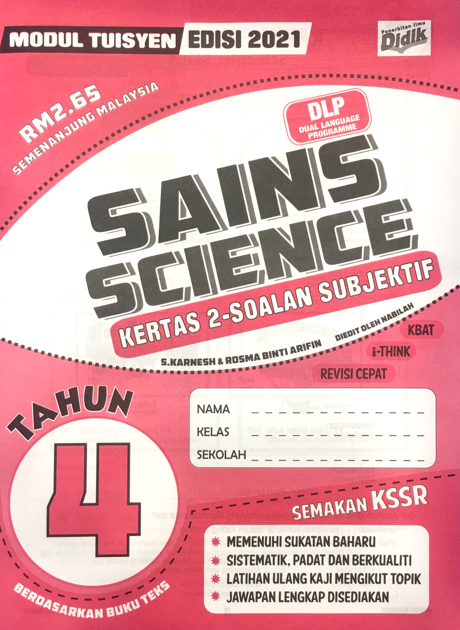 BUKU LATIHAN MODUL TUISYEN SAINS TAHUN 4 KERTAS 2 EDISI 2021 - No 