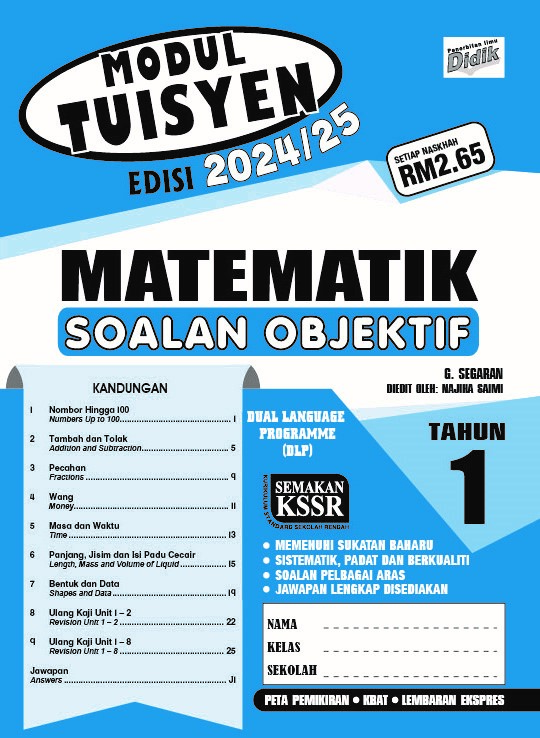 2024 / 2025 BUKU LATIHAN / KERJA MODUL TUISYEN MATEMATIK TAHUN 1 SOALAN ...