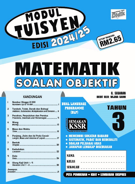 2024 / 2025 BUKU LATIHAN / KERJA MODUL TUISYEN MATEMATIK TAHUN 3 SOALAN ...